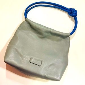 Esin Akan Soft Leather Hobo Shoulder Bag with Royal Blue Knotted Strap